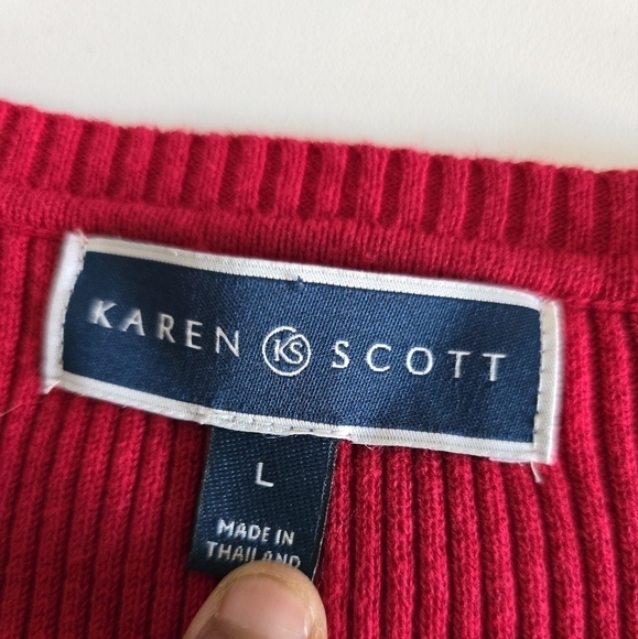 Karen Scott Sweater Womens Sz L Contrast Varsity Striped V-Neck Colorful - Picture 7 of 9